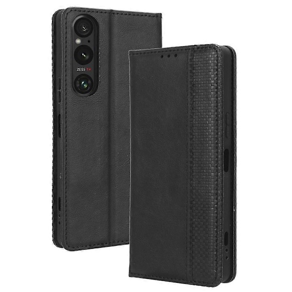 Til Sony Xperia 1 V Retro PU Læder Telefon Cover Stativ Wallet Flip Magnetisk Cover