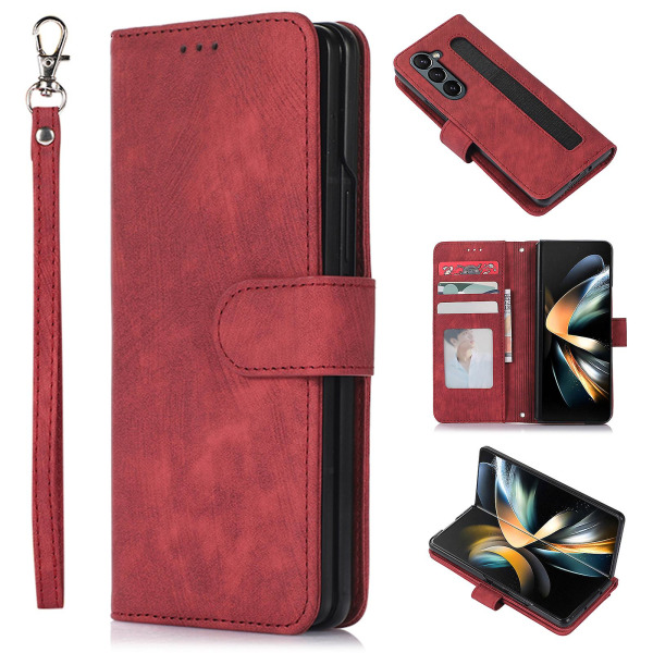 För Samsung Galaxy Z Fold5 5g Pu-läder+plånbok Phone case Stativ Skin-touch Cover Red