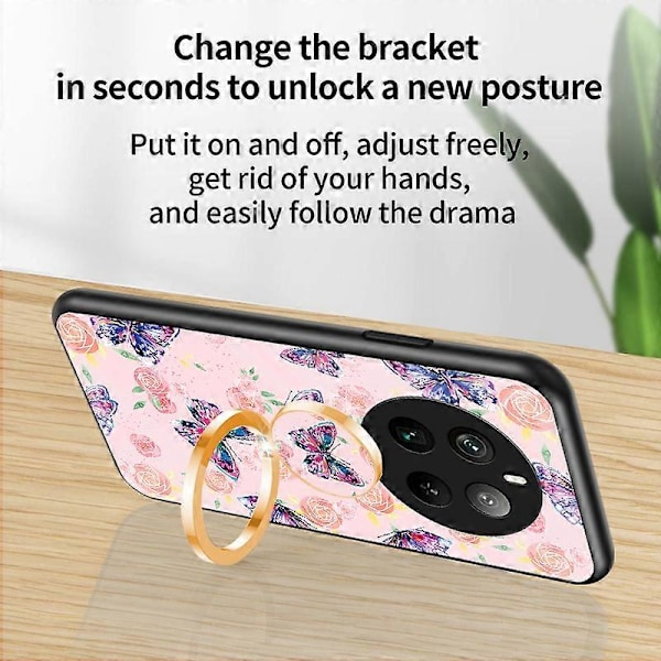 För Realme 12 Pro 5G/12 Pro+ 5G Ställfodral Butterfly Series Härdat Glas Telefonskal Multicolor Style C