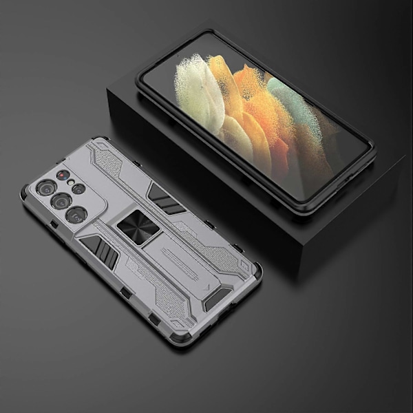 Iskunkestävä PC+TPU-yhdistelmäsuojakuori jalustalla Samsung Galaxy S21 Ultra 5G:lle Multicolor Style F