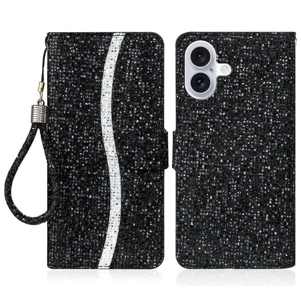 iPhone 16 Plus -kotelo PU-nahkaa, lompakkokorttipaikat, kimalteleva puhelinkuori Multicolor Style A