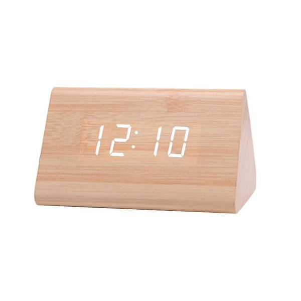 Digital trä USB LED Nattljus Väckarklocka Termometer Display Timepiece Bamboo White