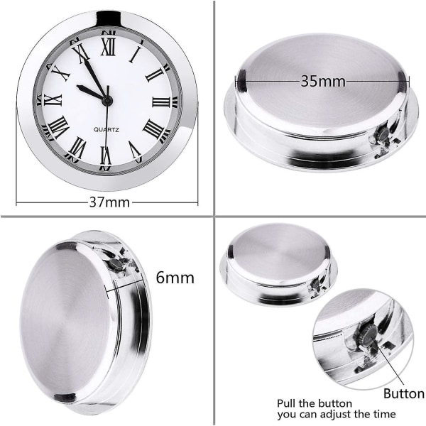 1-1/2 tum (37 mm) rund kvartsklockinsats med romerska siffror Passar 35 mm diameter hål (silverram)-a