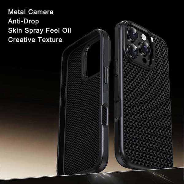 IPAKY Deksel til iPhone 16 Karbonfibertekstur PC + TPU Støtsikkert Telefon Bakdeksel Multicolor Titanium Gold