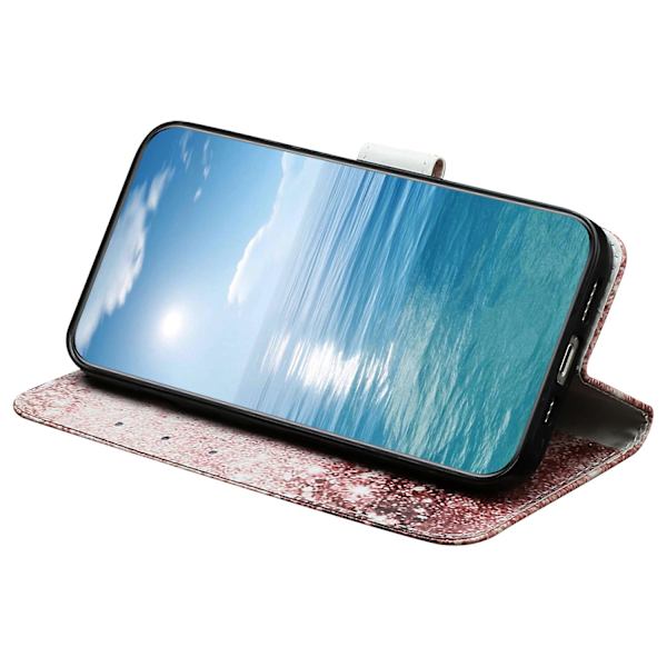 För Iphone 15 Pro Plånboksställ Pu Läder Phone case Mönster Utskrift Anti-dropp cover Rose Gold