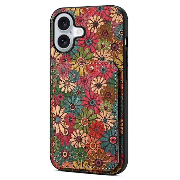 Til iPhone 16 Etui med Kortholder Blomsterdesign Læder Telefon Cover Støttefod Multicolor Style A