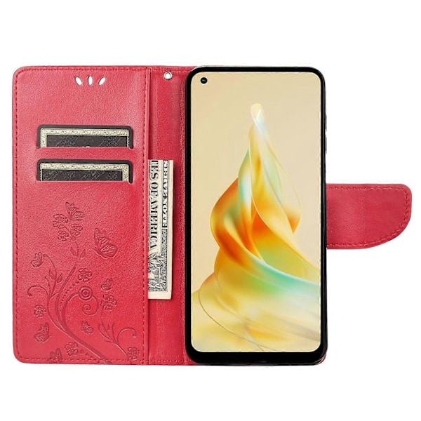 For Oppo Reno8 T 4G PU Lær Telefondeksel Blomst Sommerfugl Trykt Telefon Cover Lommebok Stativ Multicolor Style D