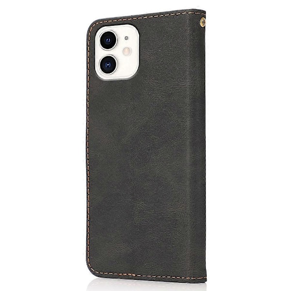 Tofarvet Splejset Tegnebog Stativ Design Læder Telefon Cover med Håndledsrem til iPhone 11 6.1 tommer