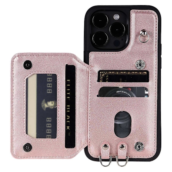 Style 008 RFID-blokerende telefoncover til iPhone 15 Pro Max Stødsikkert PU+TPU telefonskal med stropper Multicolor Style C