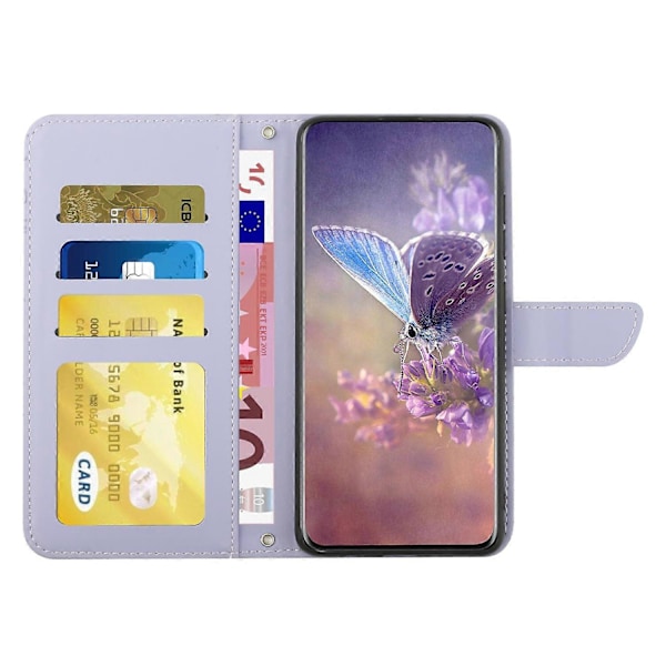 Til Samsung Galaxy A55 5G Butterfly Læder Etui med Håndledsrem Telefon Cover Multicolor Style C