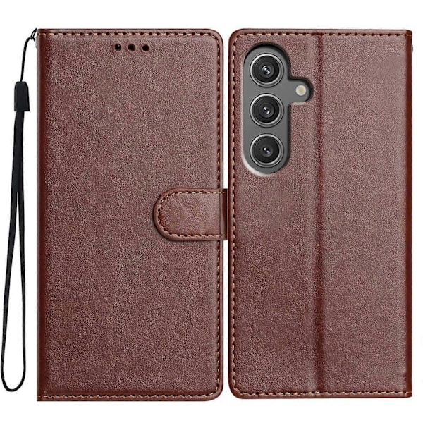 För Samsung Galaxy S24 FE Läder Telefonfodral Plånbok Ställ Skydd med Praktisk Rem - Grön Multicolor Brown