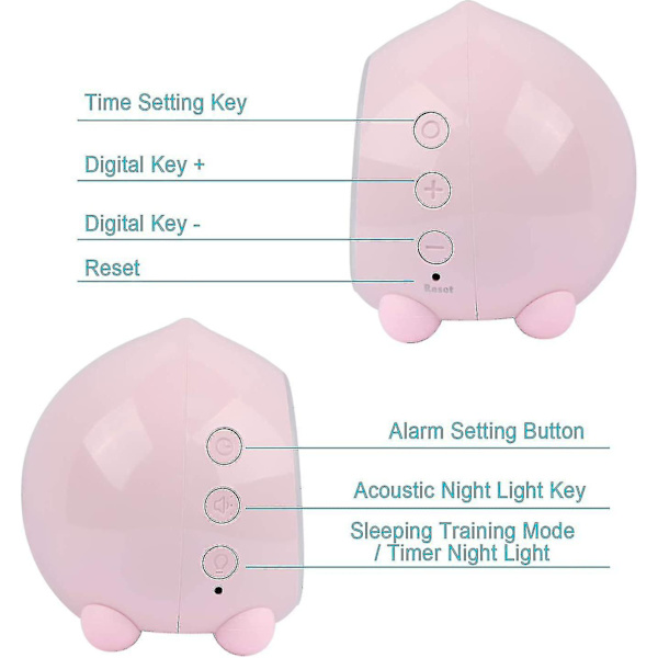 Børnevækkeur Lysende Digitalt LED Natlys Justerbar Lydstyrke Snooze USB Opladning Pink