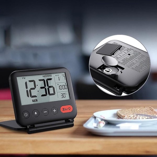 Vikbar digital reseväckarklocka Vikbar sängklocka med snoozeläge Black