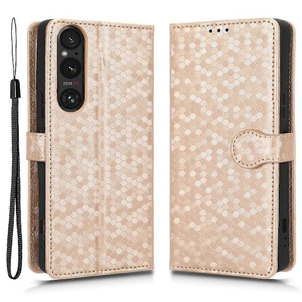 Læderetui til Sony Xperia 1 V, præget prikmønster tegnebog mobiltelefon stativ cover Multicolor Style D