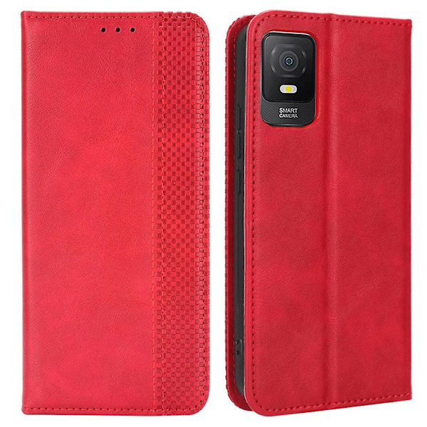 Tcl 403 Retro -puhelimen suojakuori magneettinen PU-nahkainen jalustalla varustettu lompakkokotelo Red