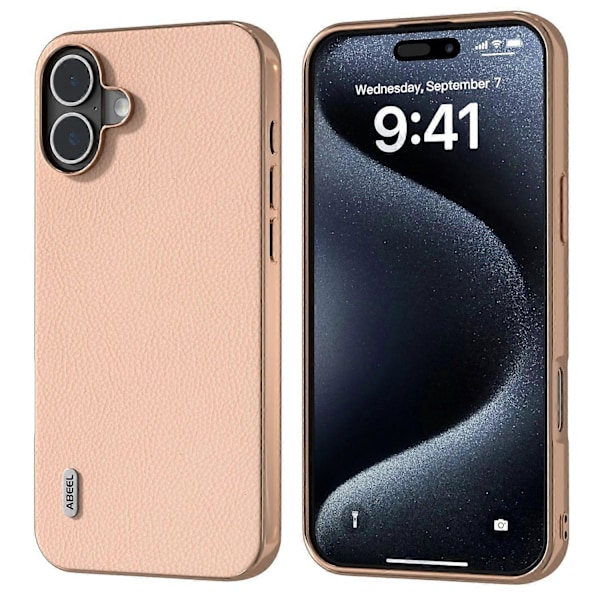 För iPhone 16 Skal Elektropläterad Telefonfodral Horizon Series Äkta Läder+TPU Skyddsfodral Multicolor Style C
