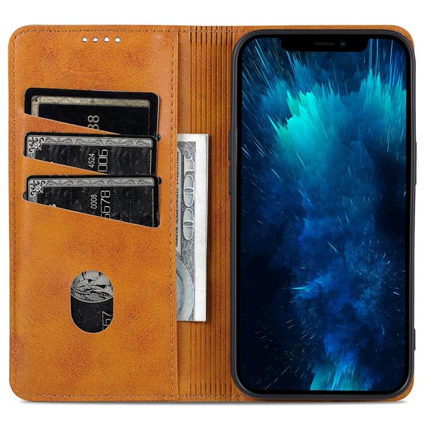 För Iphone 15 Pro Max Pu Läderplånbok Cover Stativ Case Brown