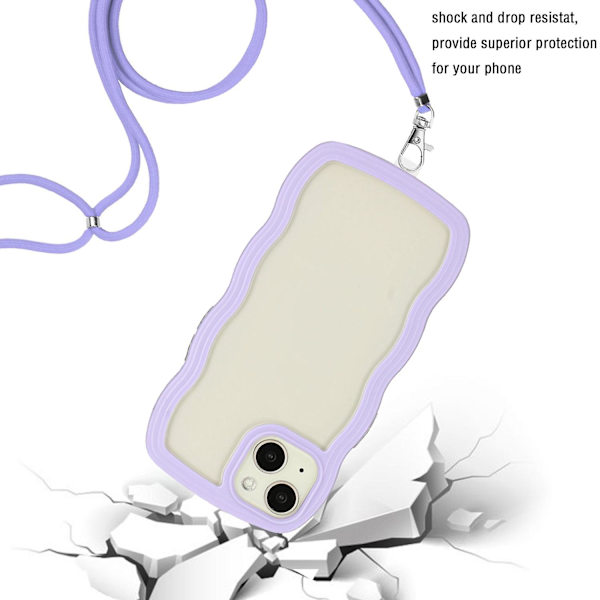 För Iphone 15 Wave Ramform Phone case Pc + TPU Transparent cover med justerbar rem Purple