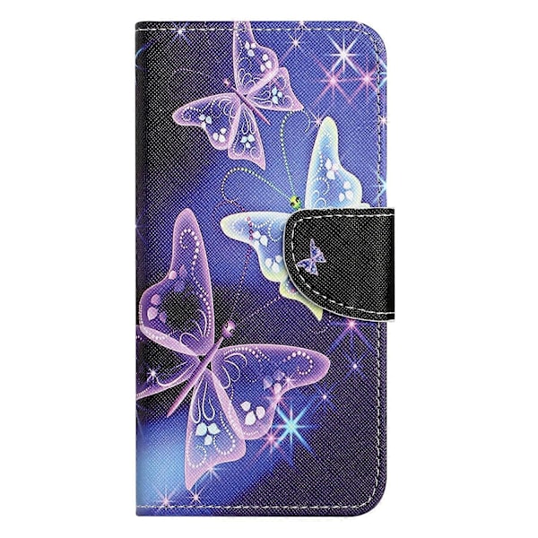 Til Xiaomi Redmi Note 14 4G Etui Mønstertryk Kryds Tekstur Læder Telefon Cover Multicolor Sparkling Butterfly