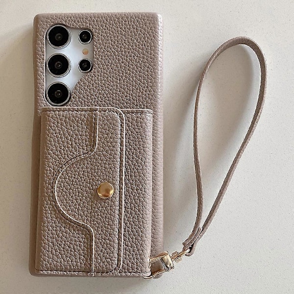Til Samsung Galaxy S23 Ultra Etui Spejldesign PU Læder Bagcover med Kortlommer, Håndledsrem Multicolor Style A