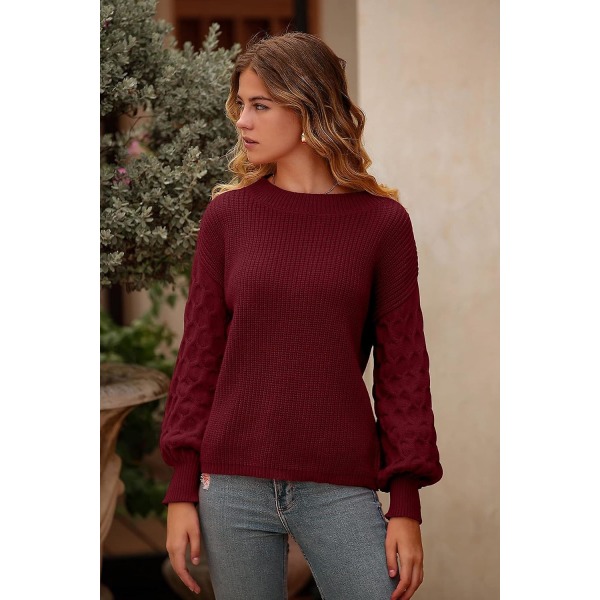 Dame 2023 Vinter Pullover Sweater Afslappet Langærmet Rund Hals Løs Tyk Strikket Jumper Toppe Bluse Red Large