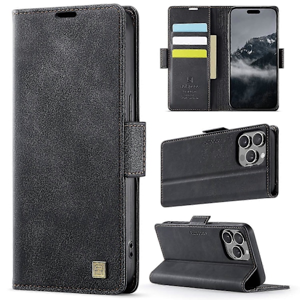 iPhone 14 Pro Max -kotelo AUTSPACE A11 RFID-suojattu retro nahkainen puhelinlompakkokotelo- Multicolor Black