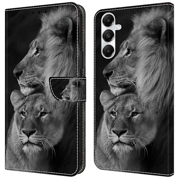 Til Samsung Galaxy A55 5G Mobiltelefon Etui Trykt 3D Mønster Stativ Læder Cover Multicolor Couple Lions