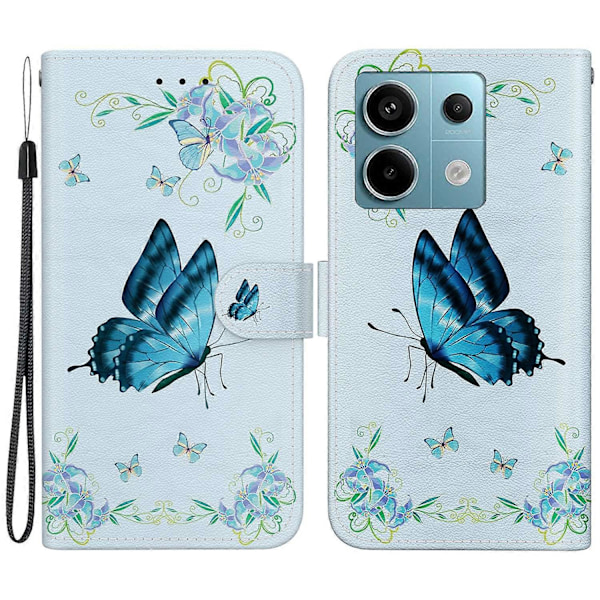 Pung Etui til Xiaomi Redmi Note 13 Pro 5G/Poco X6 5G Telefon Læder Cover Mønster Print Multicolor Blue Butterfly Flower