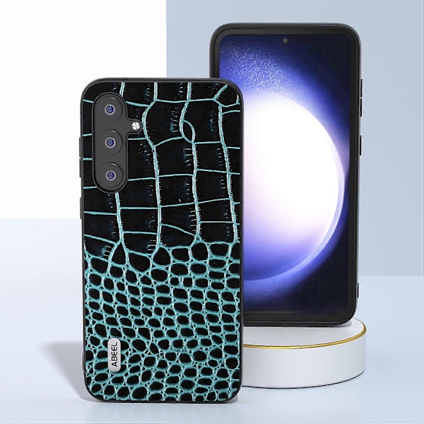 För Samsung Galaxy S23 FE Krokodiltextur Äkta Läder+PC+TPU Telefonfodral Stöttåligt Skydd Multicolor Style C