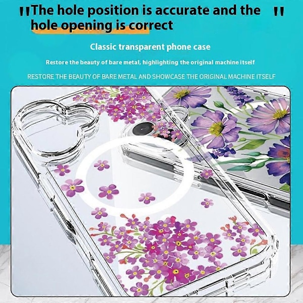 Til iPhone 16 Cover Kompatibelt med MagSafe Blomstermønster Print TPU+PC Telefon Cover - Style G Multicolor Style C