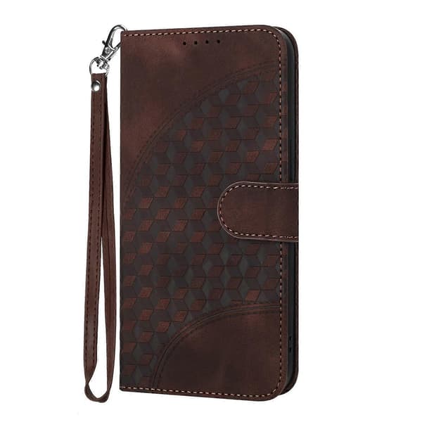 Läderfodral med handledsrem och diamantmönster för iPhone 17 Pro Max Multicolor Coffee
