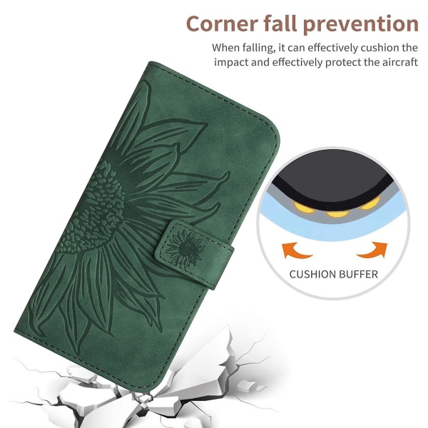 Ht04 Anti-dropp phone case för Motorola Edge+ (2023) / Moto X40 5g / X40 Pro 5g, Solrospräglat läderställ Plånbok Anti-Scratch cover Dark Green