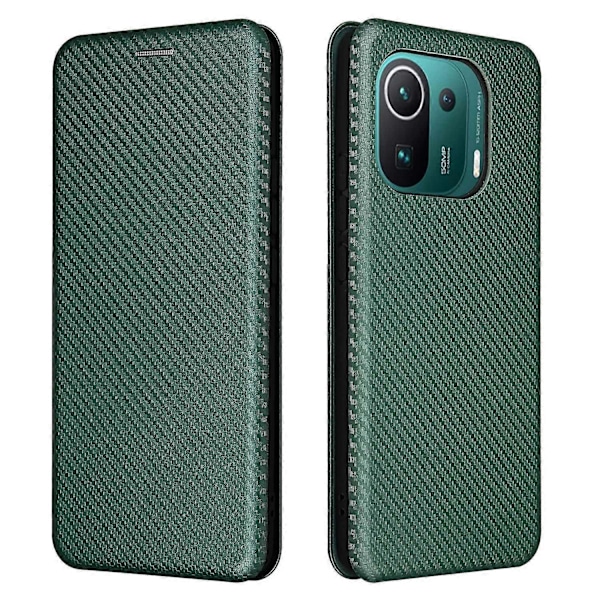 Carbon Fiber Tekstur Auto-absorberende Læder Standhone Shell Cover med Kort Slot til Xiaomi Mi 11