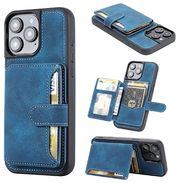iPhone 16 Pro Max -kotelo lompakkokorttipaikalla TPU+PU-nahkainen takapuhelinkotelo- Multicolor Navy Blue