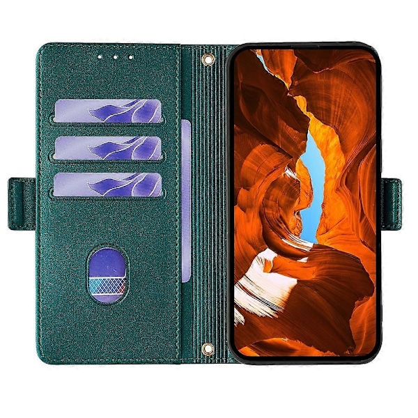 Læder Wallet Case med RFID-blokering og stativ til Realme GT 7 Pro 5G med håndrem - Multicolor Green