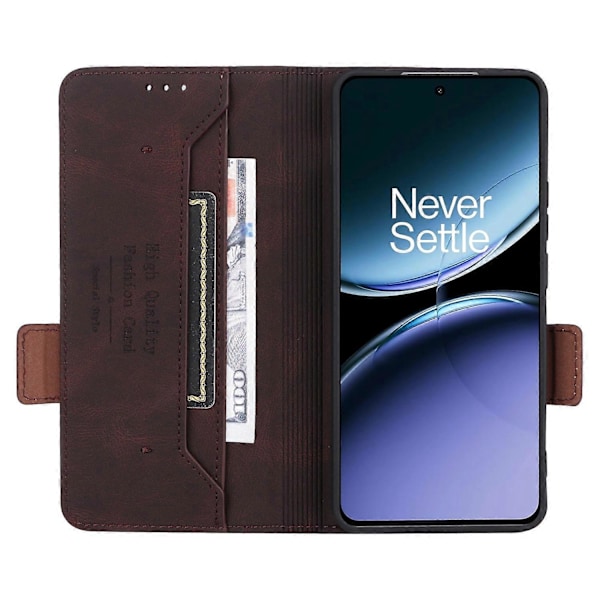 OnePlus Nord 4 -kotelo, nahkainen lompakkokotelo, jossa metallikoriste Multicolor Coffee