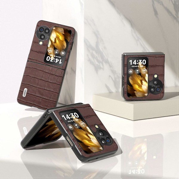 Krokodille tekstur etui i ægte okselæder + PC anti-ridse telefoncover til Oppo Find N3 Flip 5G Multicolor Style A