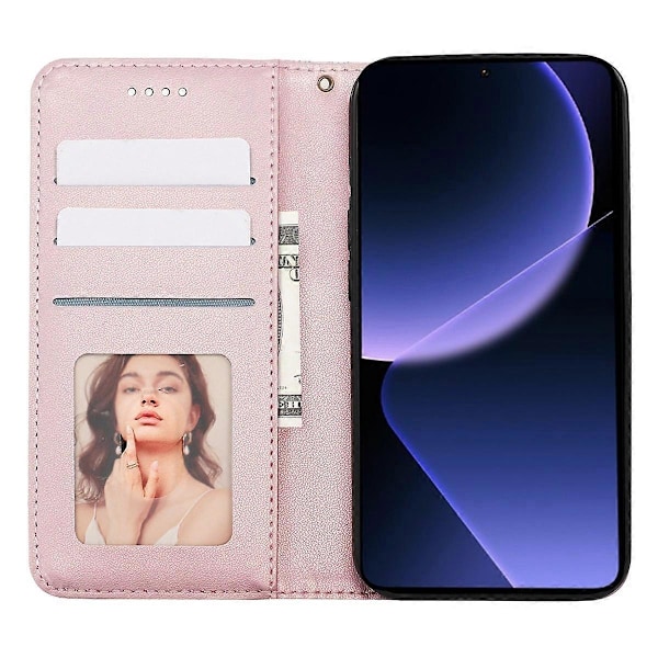 För Xiaomi 14T Plånboksfodral Stark Magnetisk Rutmönstrad Prägling Läder Flip Cover - Grön Multicolor Rose Gold