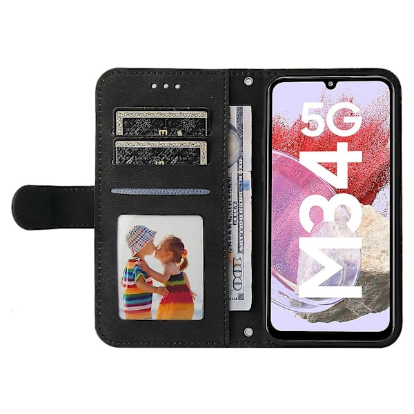 För Samsung Galaxy F34 5g/m34 5g Imprinted Lines Stand Cover Anti-drop Pu Läder Phone case Black