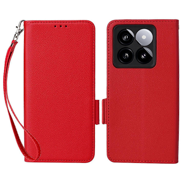 Til Xiaomi 14T Pro Etui Litchi Tekstur PU Læder Wallet Flip Telefon Cover - Grå Multicolor Red