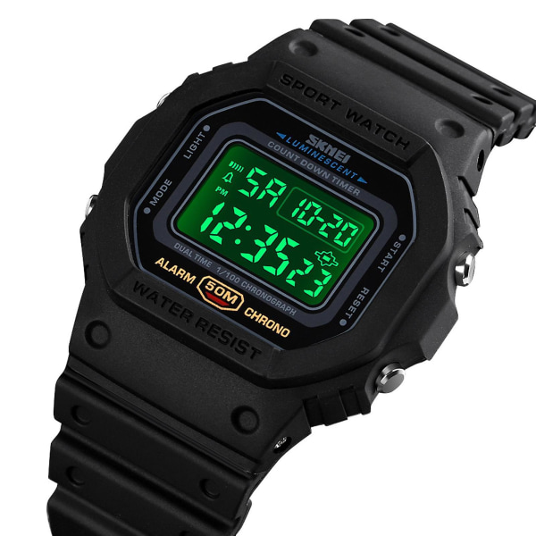 Digital watch för män SKMEI Classic vattentät watch med larmstoppur Countdown LED army green