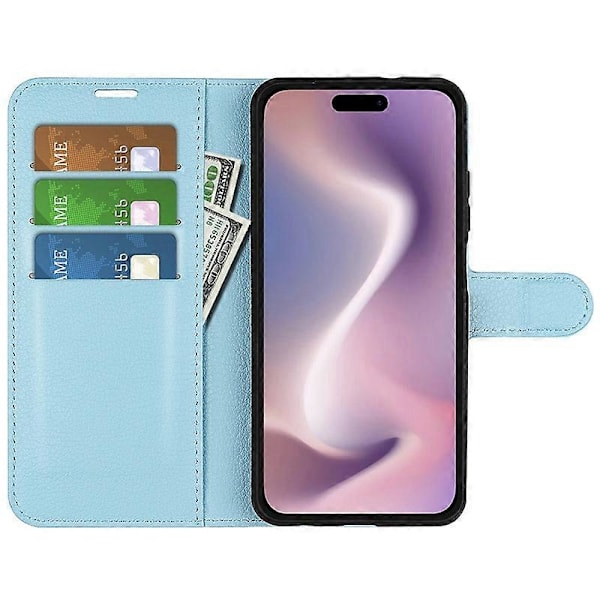 Læder telefoncover med pung og litchi-tekstur til iPhone 16 Multicolor Style E