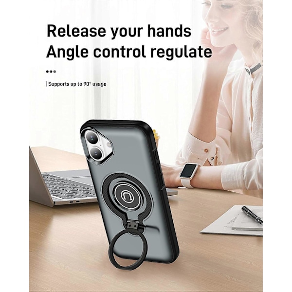 iPhone 16 Plus -kotelo TPU+PC Magneettinen autoteline puhelinkuori sormuksella Multicolor Grey