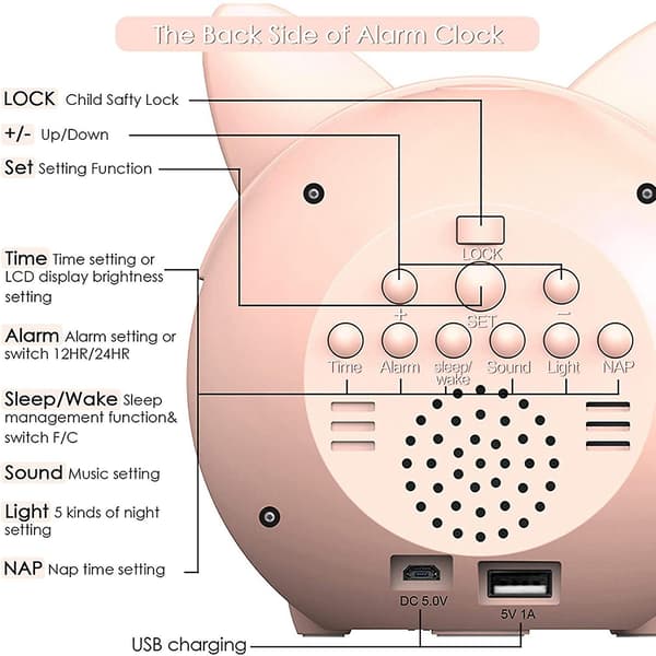 Väckarklocka Sovrum Barn Sov Klocka För Småbarn Wake Up Clock Nattlampor För Presenter Rosa Pink