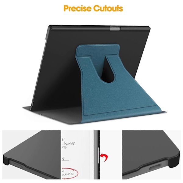 Til ReMarkable Paper Pro Etui Frontstøtte 360 Graders Roterende Stativ PC+PU Læder E-Reader Cover Multicolor Lake Blue