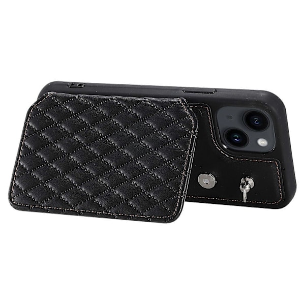 Stil 008 För iPhone 15 Plus RFID-blockerande Stöttåligt Skal PU+TPU Mobilskal med Remmar Multicolor Style A