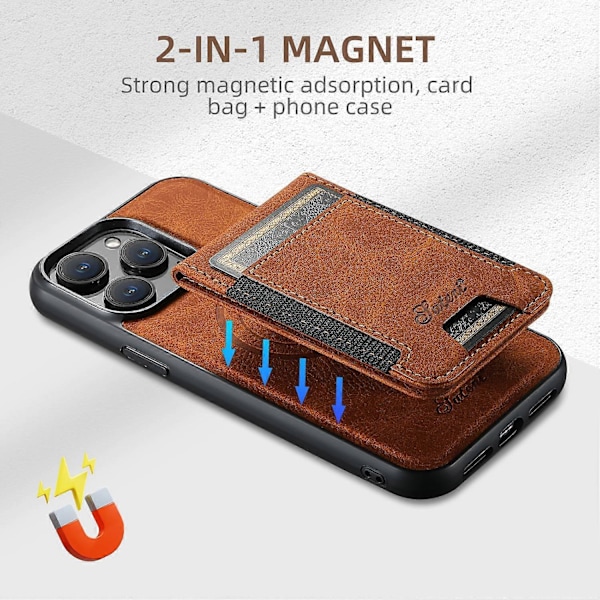 SUTENI H17 iPhone 13 Pro Max -kotelo korttipaikoilla, jalustalla, nahka+TPU-puhelinkuori Multicolor Khaki