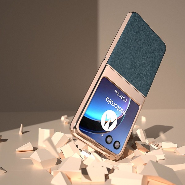 Äkta koläder + Pc Litchi case för Motorola Razr 40 Ultra 5g, nanogalvaniserat cover Green