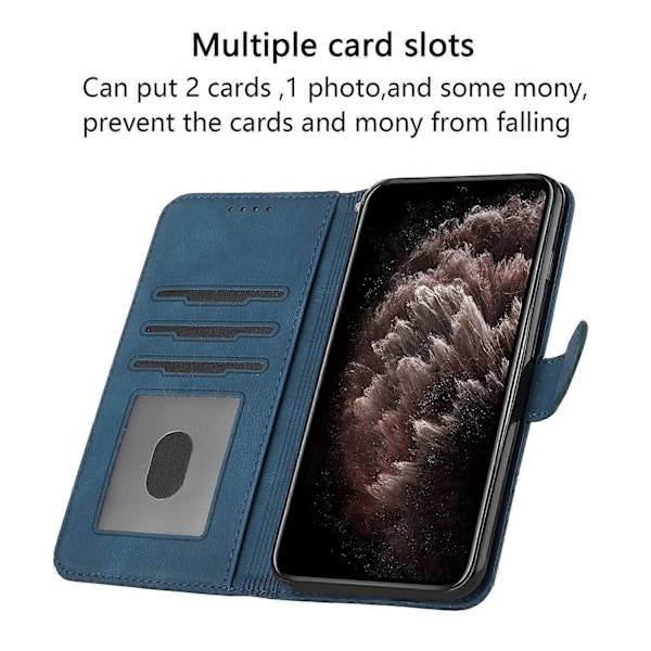 Til iPhone 17 Telefon Cover med Rem Præget PU Læder Wallet Stand Cover Multicolor Royal Blue