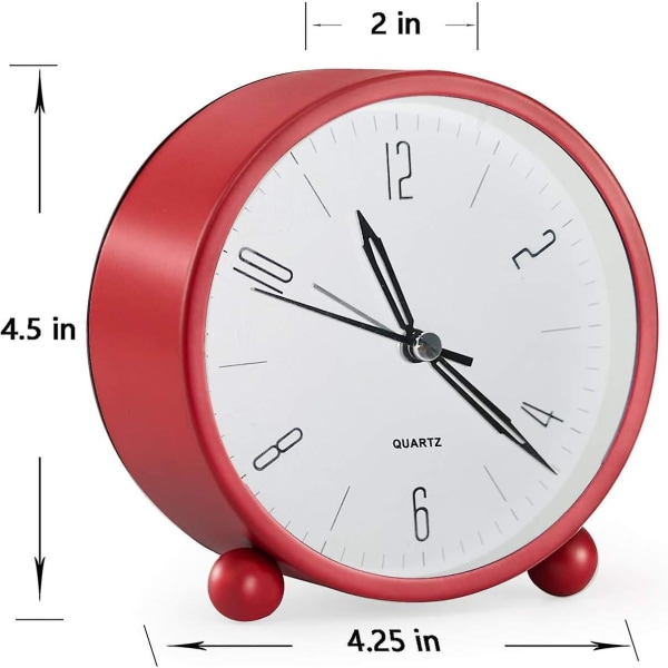 Analog väckarklocka, 4-tums supertyst, icke-tickande liten klocka med nattljus, batteridriven, enkelt design, för sovrum, säng, skrivbord